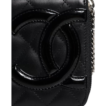 Chanel Black Quilted Leather Logo CC Continental Zip Wallet