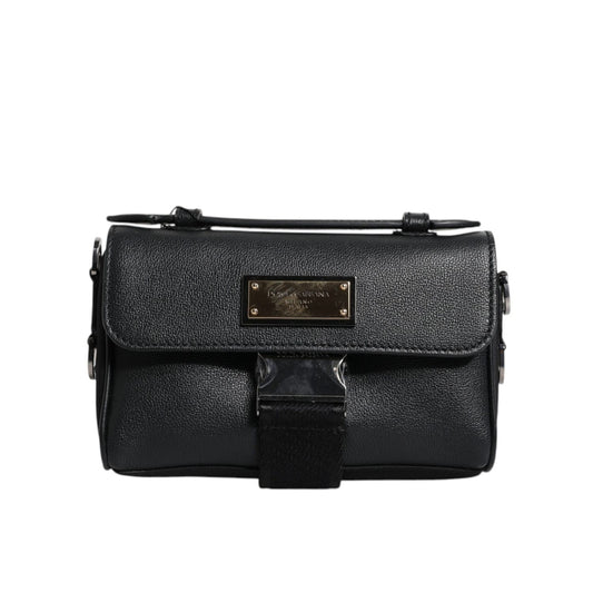 Dolce & Gabbana Black Logo Plaque Leather Buckled Shoulder Crossbody Bag BAG1616