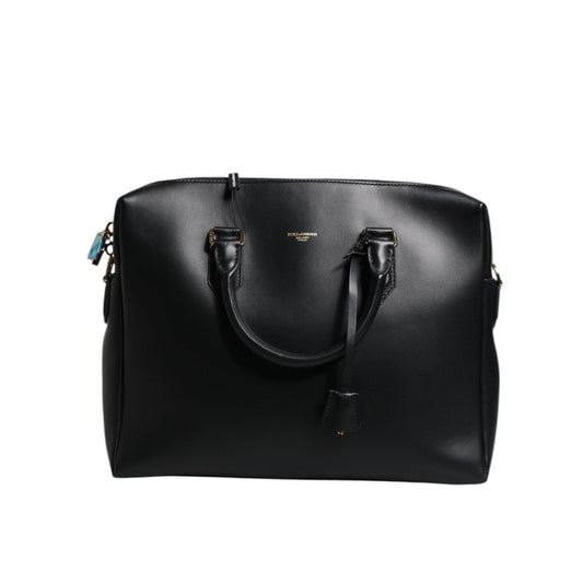 Dolce & Gabbana Black Smooth Leather Logo Printed Monreale Briefcase Bag BAG1644