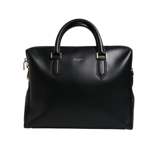 Dolce & Gabbana Black Calfskin Leather Heat Pressed Logo Briefcase Bag BAG4008