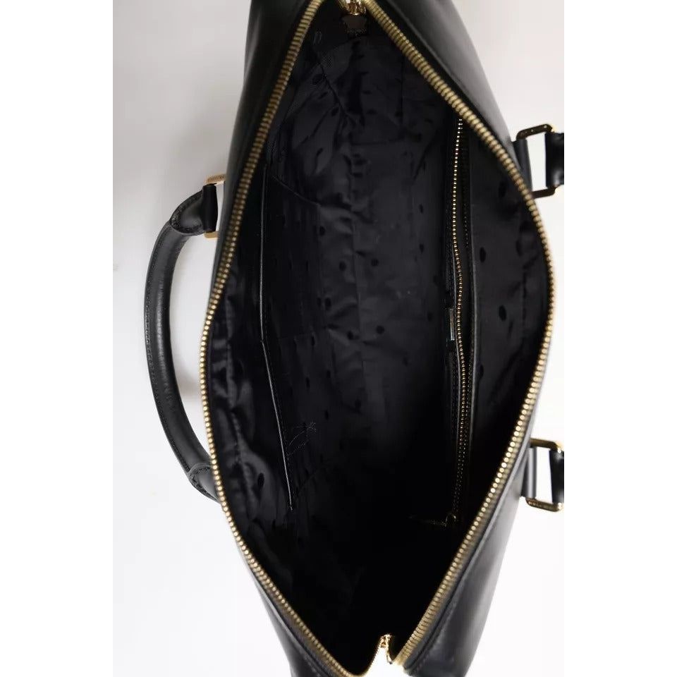 Dolce & Gabbana Black Calfskin Leather Heat Pressed Logo Briefcase Bag BAG4008