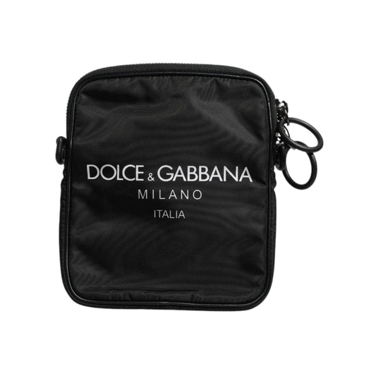 Dolce & Gabbana Black Logo Print Scuba Crossbody Shoulder Bag BAG4068