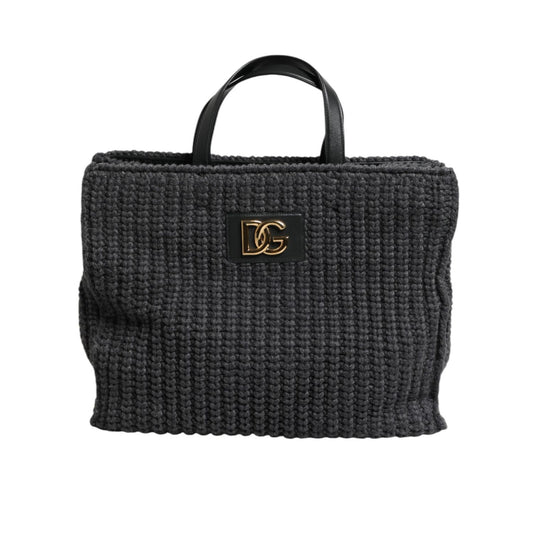 Dolce & Gabbana Black Large Knitted Crochet Shoulder Shopper DG Logo Bag BAG1656