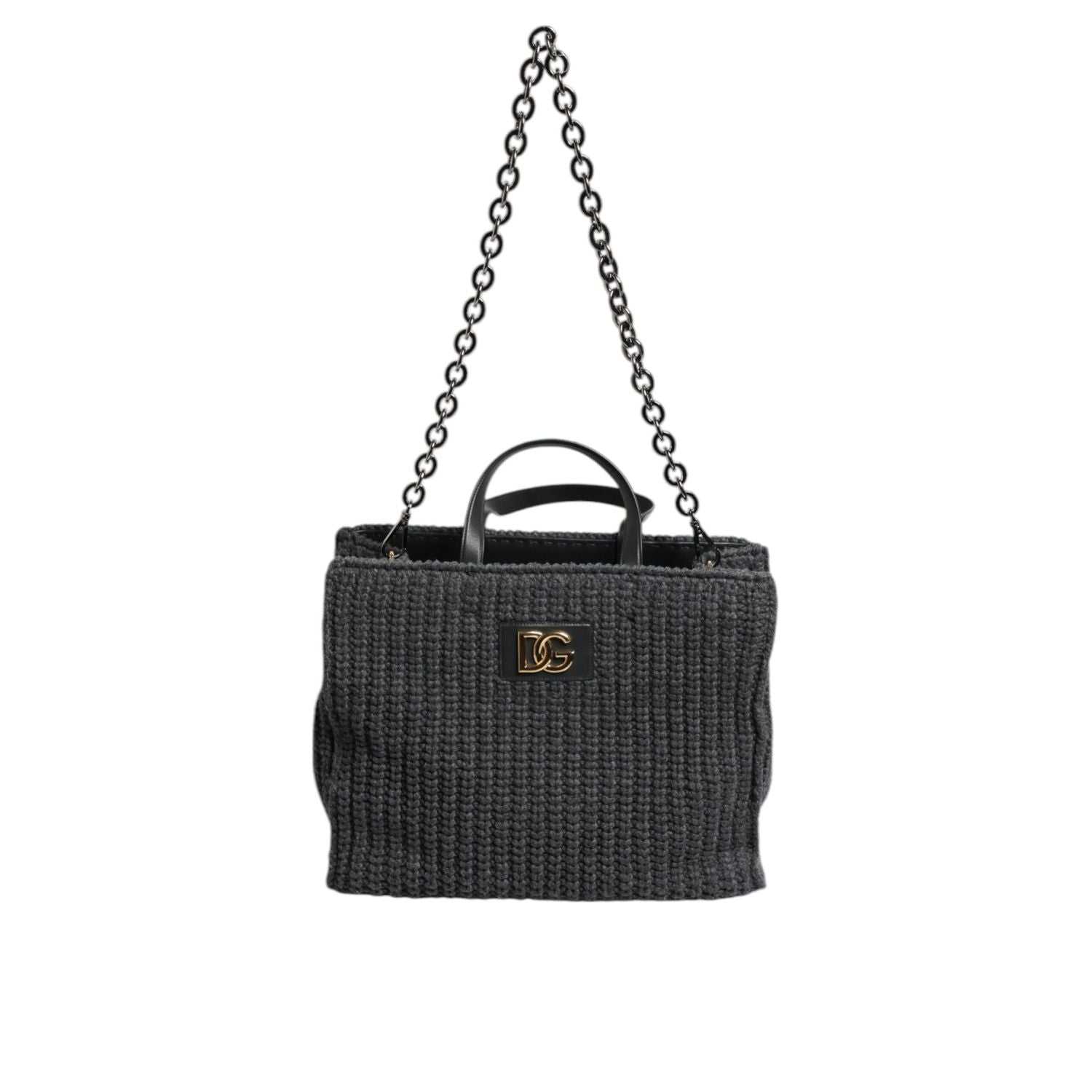 Dolce & Gabbana Black Large Knitted Crochet Shoulder Shopper DG Logo Bag
