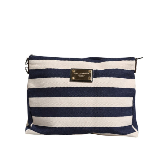 Dolce & Gabbana Blue White Stripes Logo Plaque Tote Bag BAG4006