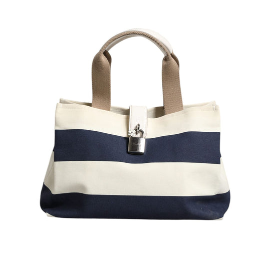 Dolce & Gabbana White Navy Striped Canvas Top Handle Tote Tote Bag BAG4048