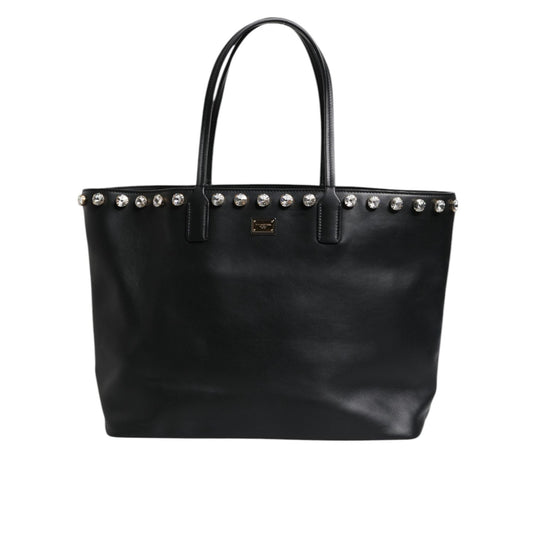 Dolce & Gabbana Black Crystal Leather Shopping Women Tote Bag BAG4071