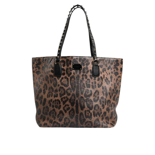 Dolce & Gabbana Brown Black Calfskin Leopard Print Shoulder Tote Bag BAG4077