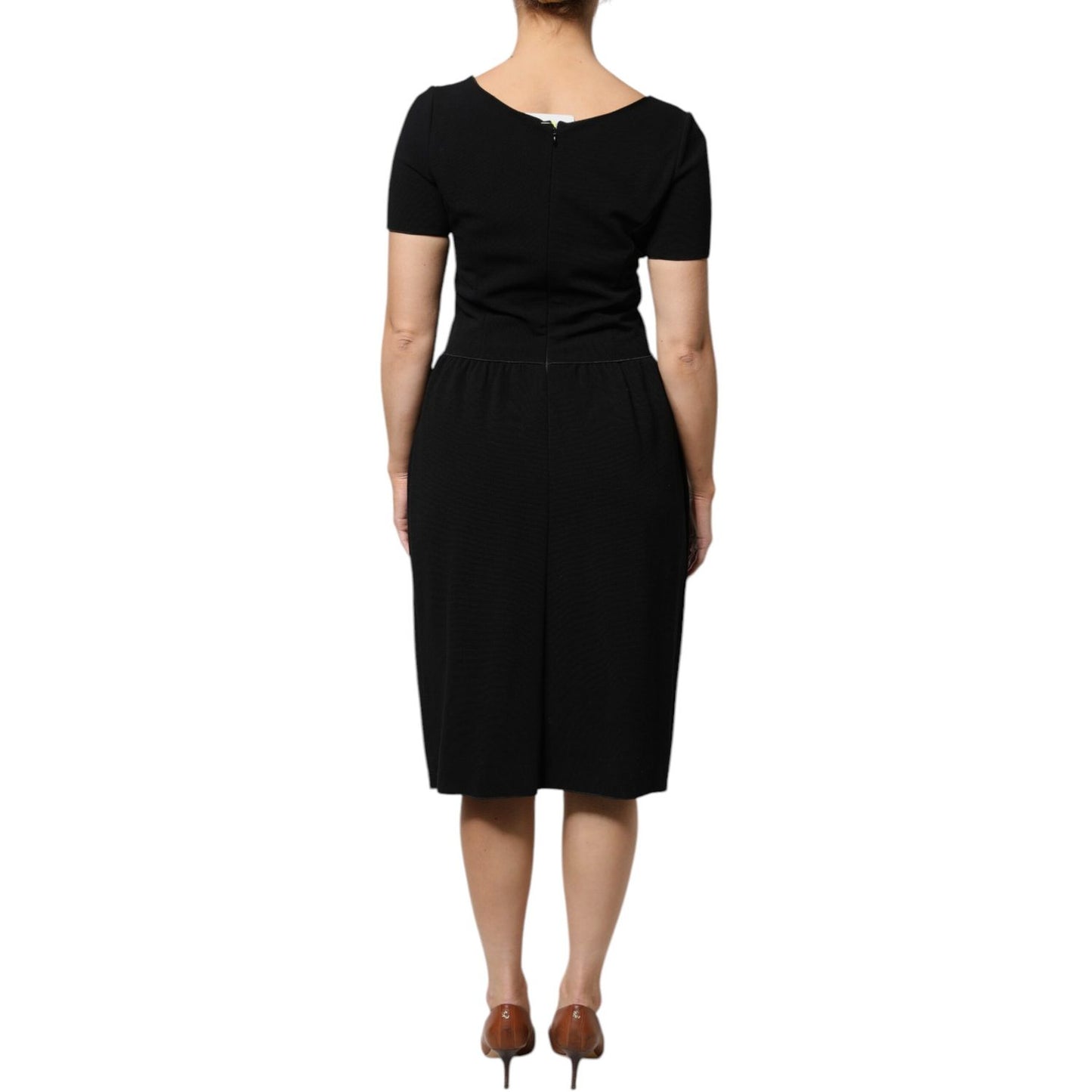 Emporio Armani Black Viscose Short Sleeves Sheath Midi Dress