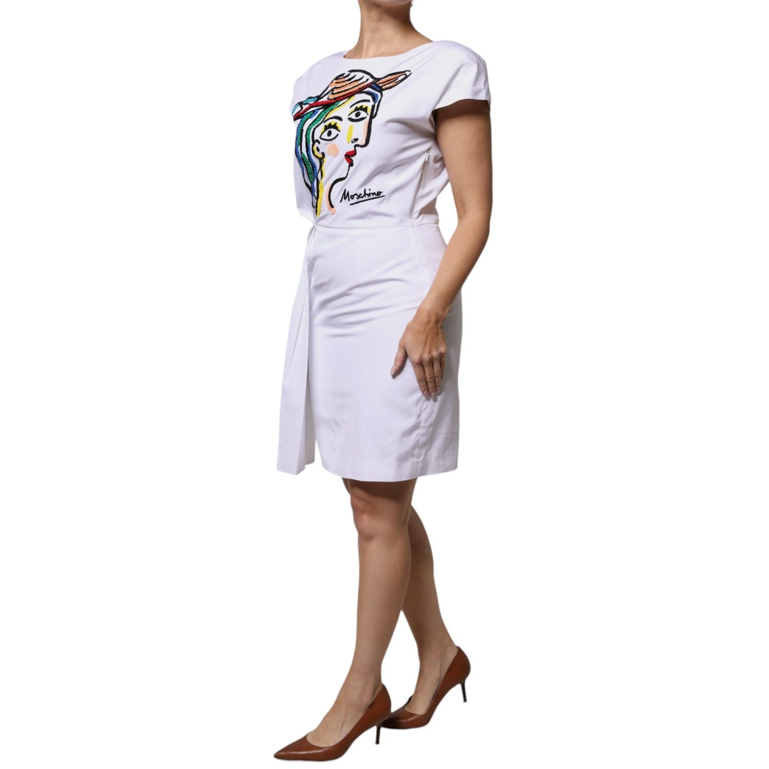 Moschino Couture White Printed Viscose Sheath Mini Dress