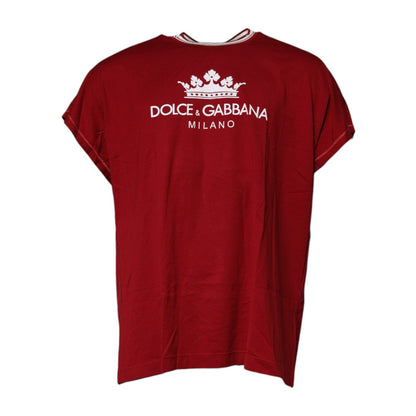 Dolce & Gabbana Red Logo Crown Cotton Crew Neck T-shirt