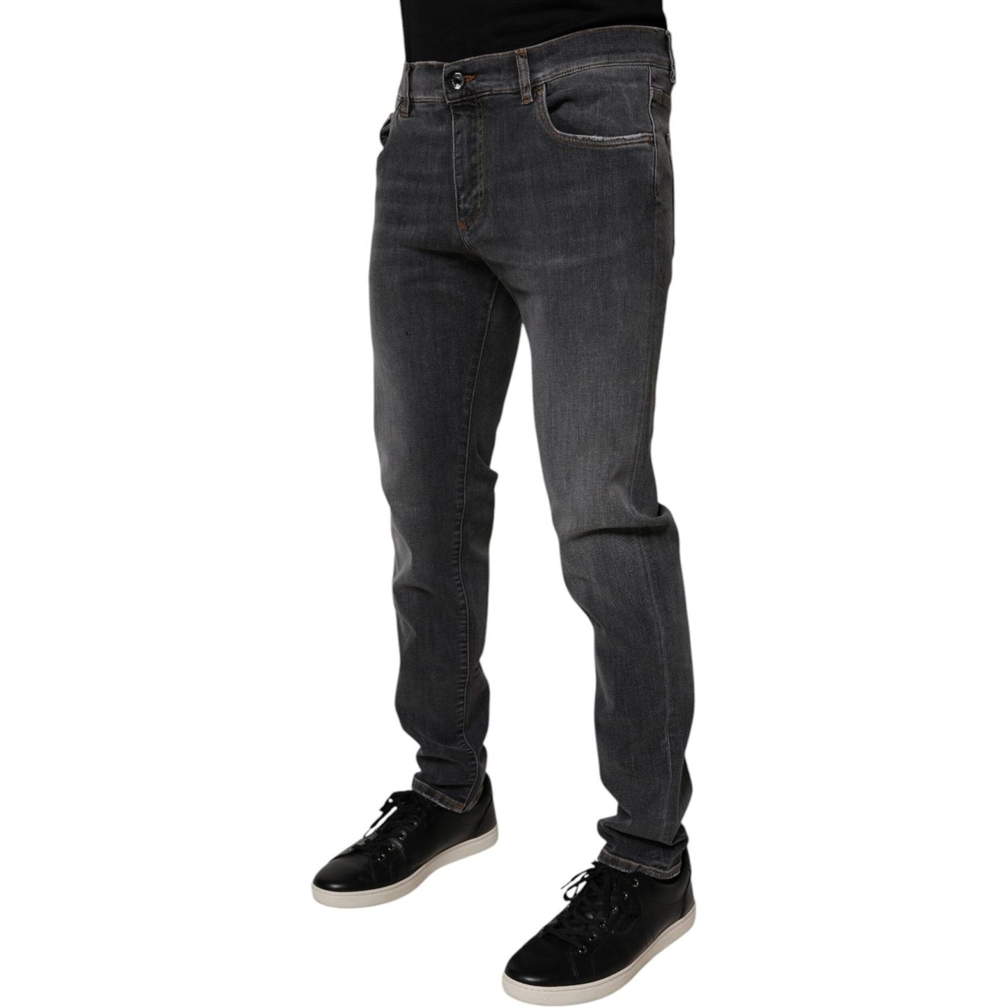 Dolce & Gabbana Dark Gray Washed Cotton Slim Fit Denim Jeans