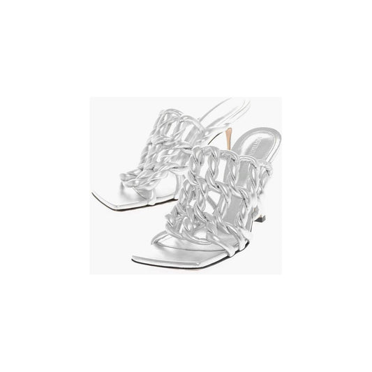 Bottega Veneta Silver Leather Women Sandal BO-14836-EU38/US8