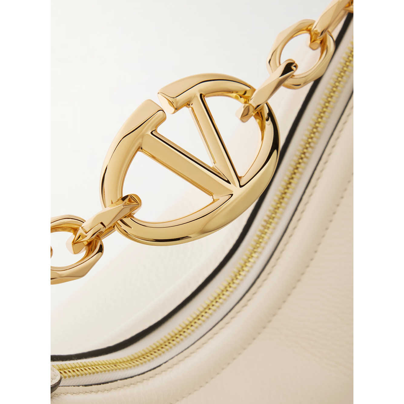 Valentino Garavani Ivory Leather Small Hobo Vlogo Shoulder Bag