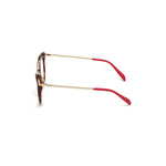 Side view of Emilio Pucci Brown Acetate Frames with slim temples and red tips.