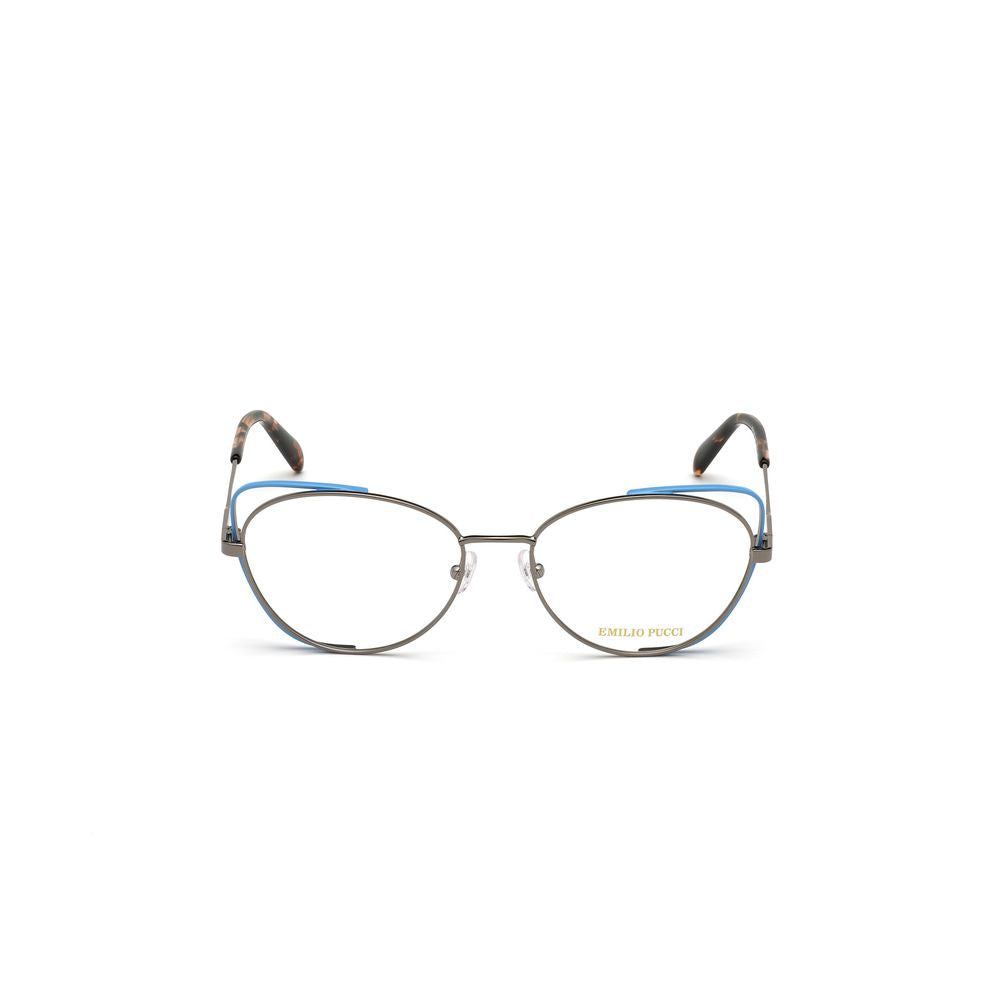 Emilio Pucci Gray Metal Frames with cat-eye shape and grey color, model EP5141-54008, measures 54/17/140 mm for women.