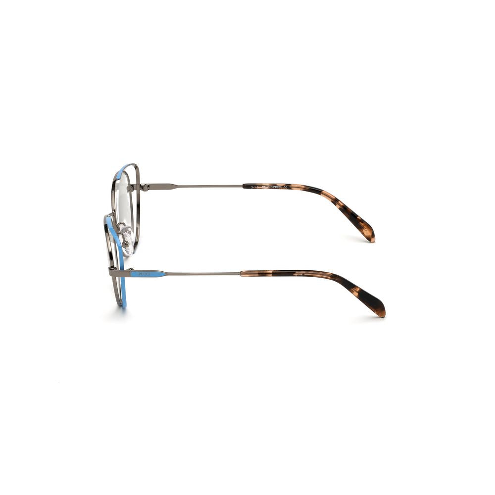 Side view of Emilio Pucci Gray Metal Frames with brown tips, model EP5141-54008, showcasing thin metal temples.
