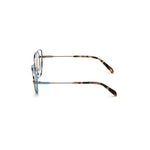 Side view of Emilio Pucci Gray Metal Frames with brown tips, model EP5141-54008, showcasing thin metal temples.