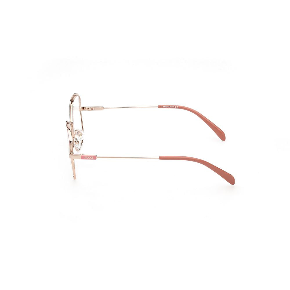 Side view of Emilio Pucci Multicolor Metal Frames in pink, with 55/15/140 mm dimensions, showing thin metal temples and frame.