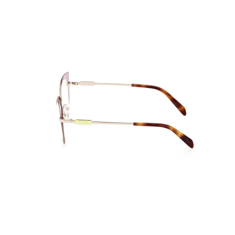 Side view of Emilio Pucci Purple Metal Frames, elegant design with tortoise shell temple tips. Metal glasses EP5220-51080.