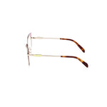 Side view of Emilio Pucci Purple Metal Frames, elegant design with tortoise shell temple tips. Metal glasses EP5220-51080.