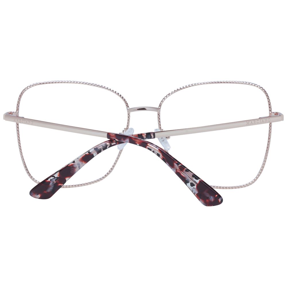 Marciano by Guess Rose Gold Women Glasses Frame in metal, square full-rim style with 56mm lenses and spring hinges.