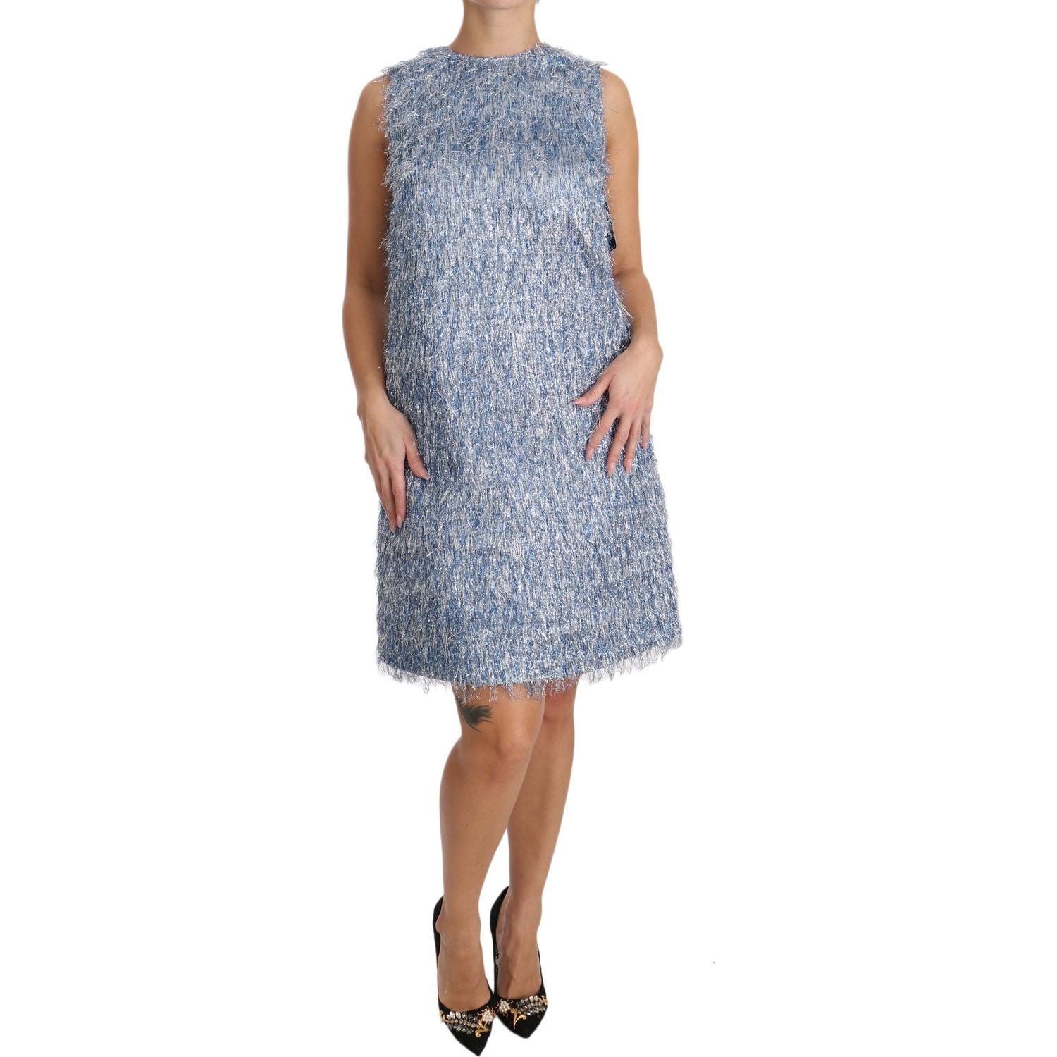 Dolce & Gabbana Light Blue Fringe Shift Gown Dress