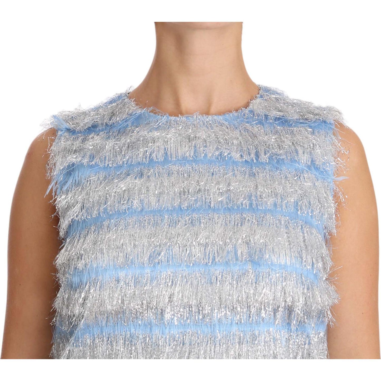 Dolce & Gabbana Light Blue Silver Shift Gown Dress