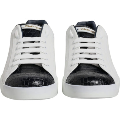 Dolce & Gabbana White Black Leather Portofino Sneaker Shoes
