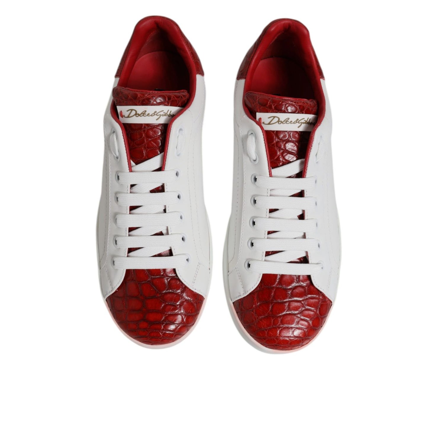 Dolce & Gabbana White Red Leather Portofino Men Sneaker Shoes