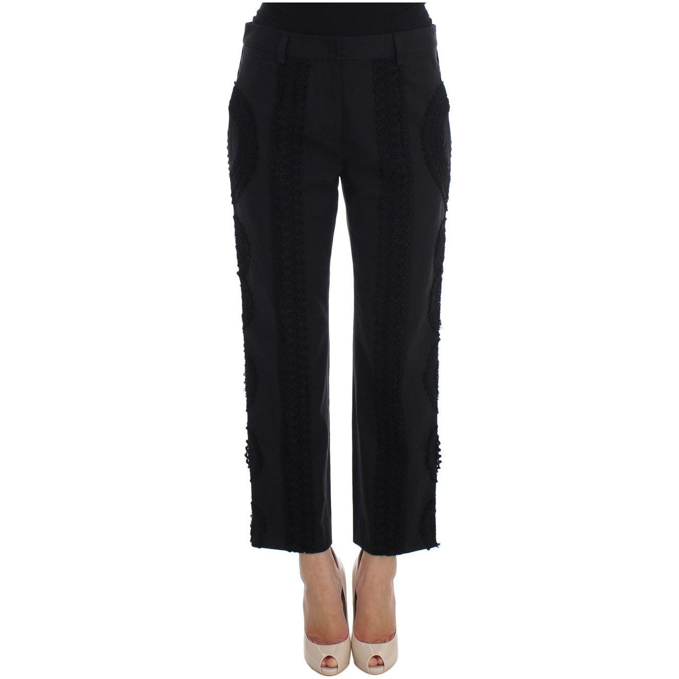 Dolce & Gabbana Black Cotton Stretch Torero Capris Pants 1% PL,1728,18% VI,2% Elastane,4% Silk,67345645728,Black,Clothing,Cropped Pants - Pants - Clothing,Dolce & Gabbana,IT36 | XS,IT38 | S,IT42|M,Jeans & Pants - Women - Clothing,Material: 75% Cotton,New