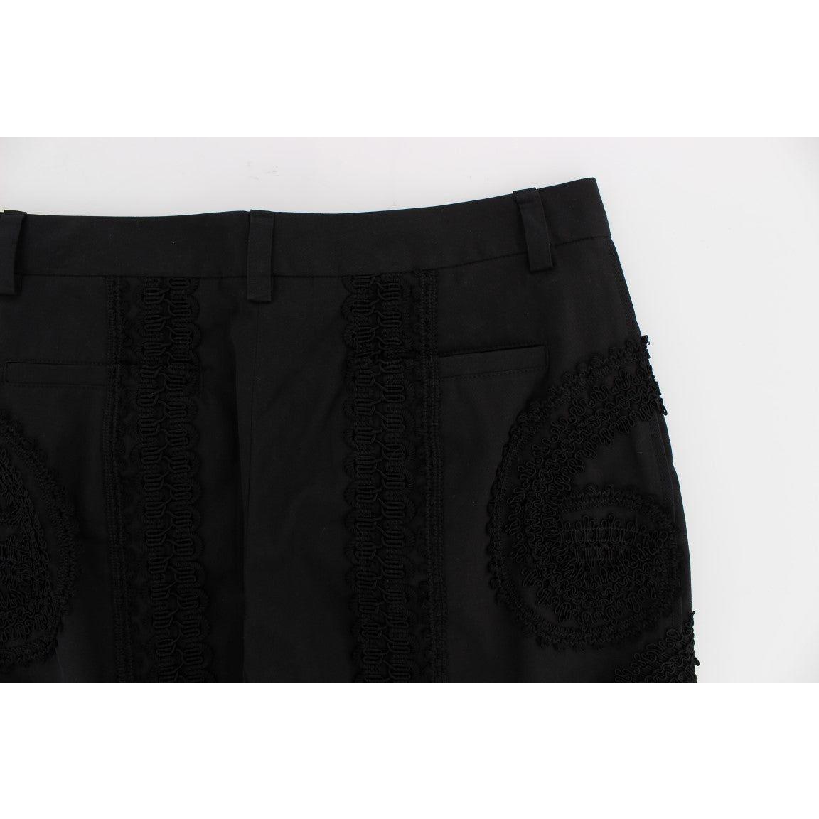 Dolce & Gabbana Black Cotton Stretch Torero Capris Pants 1% PL,1728,18% VI,2% Elastane,4% Silk,67345645728,Black,Clothing,Cropped Pants - Pants - Clothing,Dolce & Gabbana,IT36 | XS,IT38 | S,IT42|M,Jeans & Pants - Women - Clothing,Material: 75% Cotton,New