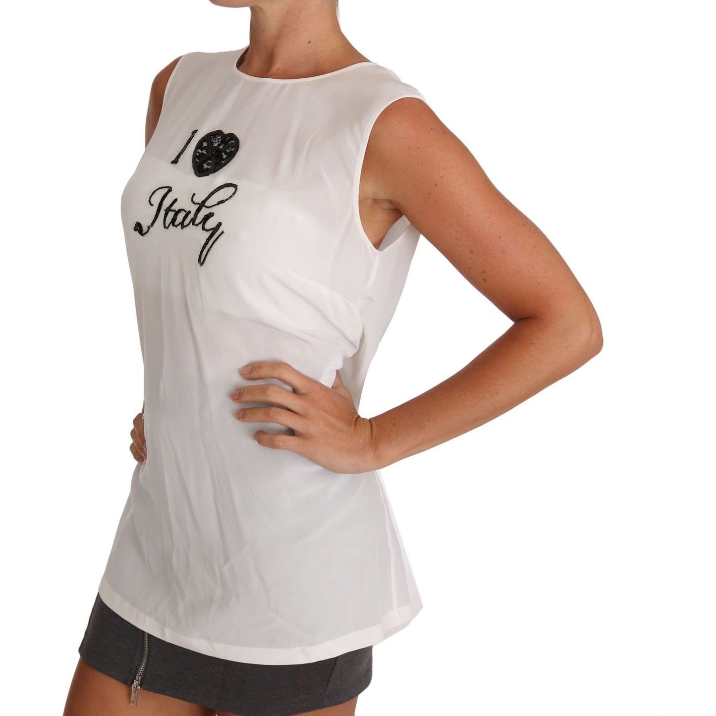 Dolce & Gabbana White Silk I LOVE ITALY Cami T-shirt