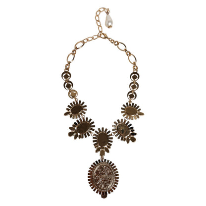 Dolce & Gabbana Gold Brass Pietre Oval Crystal Embellished Necklace