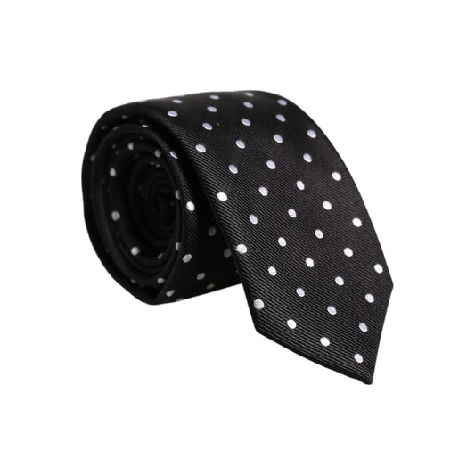 Dolce & Gabbana Black Polka Dots Silk Adjustable Necktie Tie