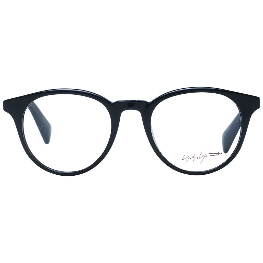 Yohji Yamamoto Black Men Glasses Frame, full-rim round style with metal frame and demo plastic lenses, includes branded soft case, size 50-20-140.