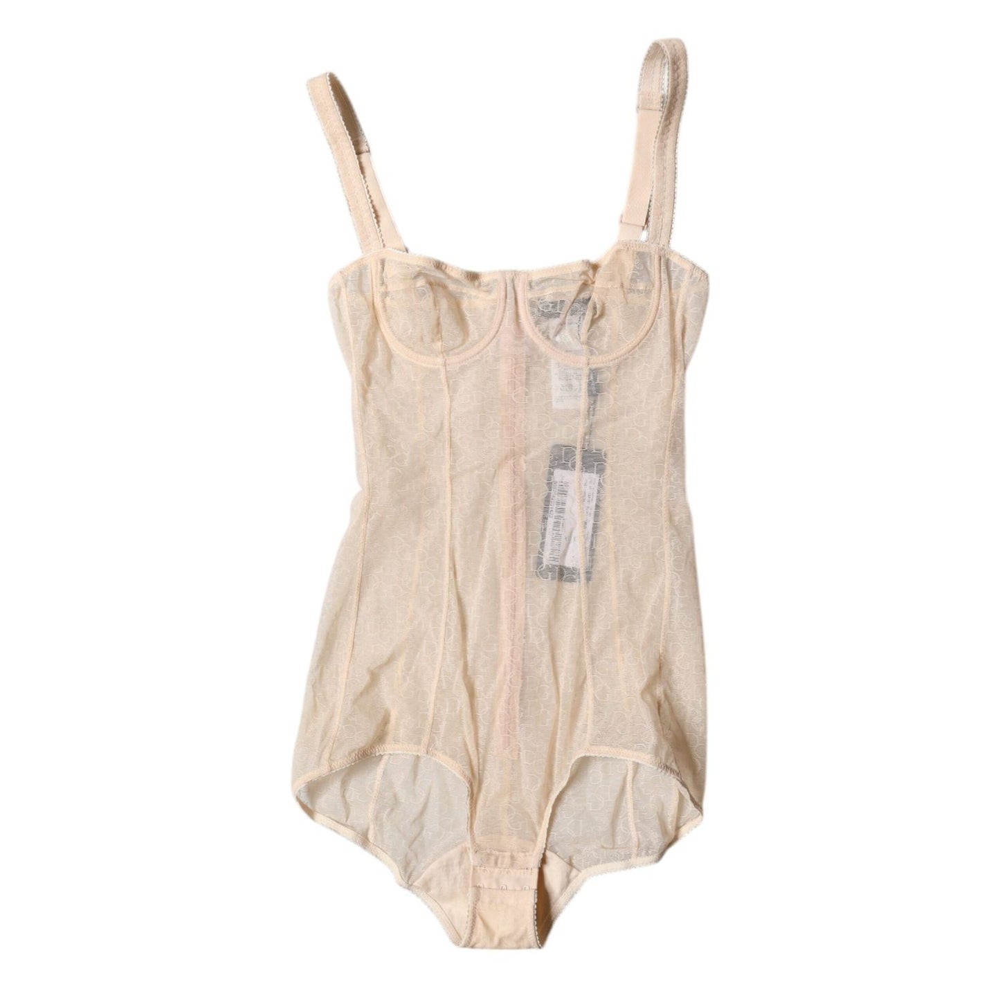 Dolce & Gabbana Beige Tulle Balconette Bra Bodysuit Underwear