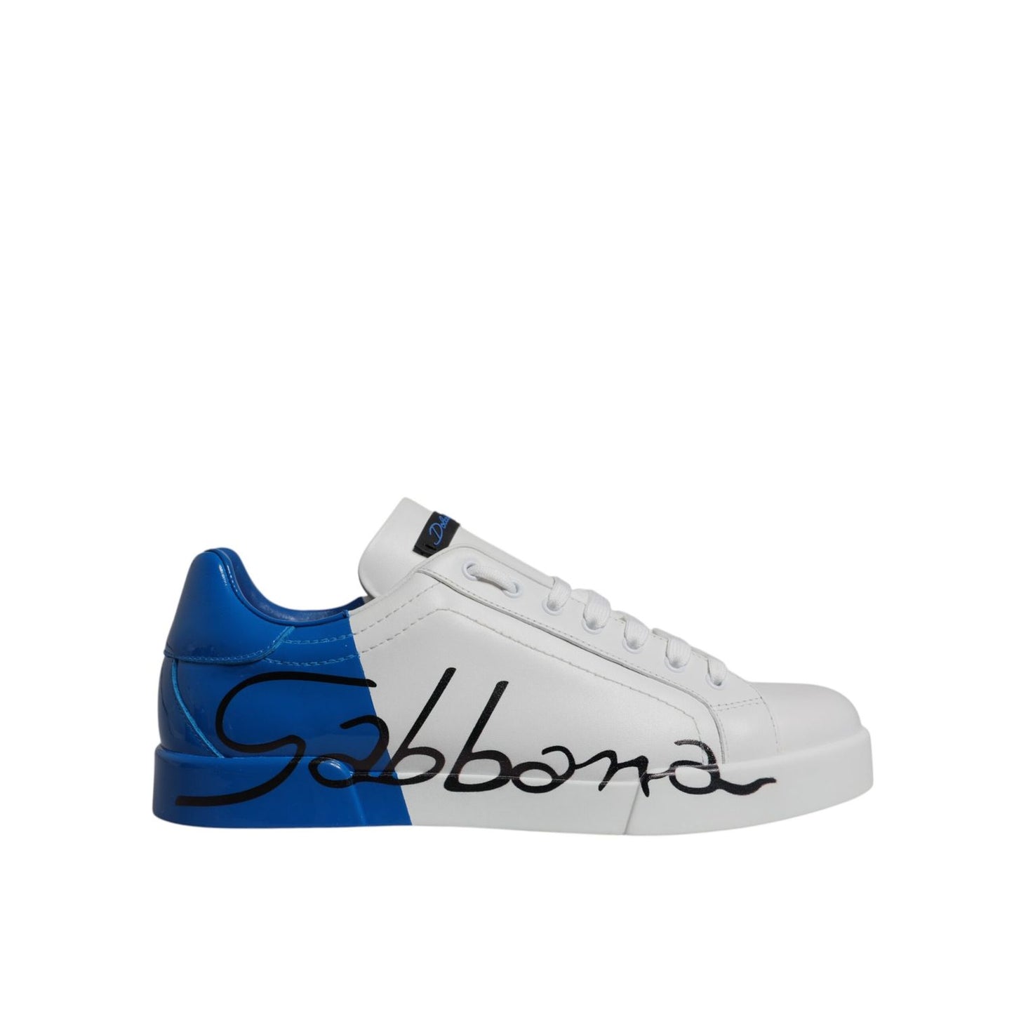 Dolce & Gabbana White Blue Leather Logo Low Top Sneakers Shoes