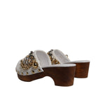 Dolce & Gabbana White Raffia Clogs Bejeweled Chain Sandals Shoes
