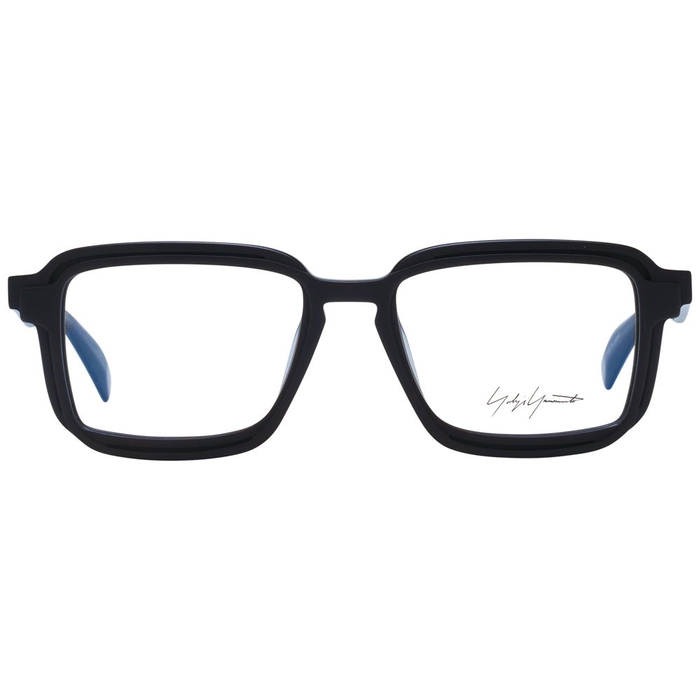 Yohji Yamamoto Black Men Glasses Frame with full-rim square style and blue-filter, size 52-18-145, includes branded soft case.