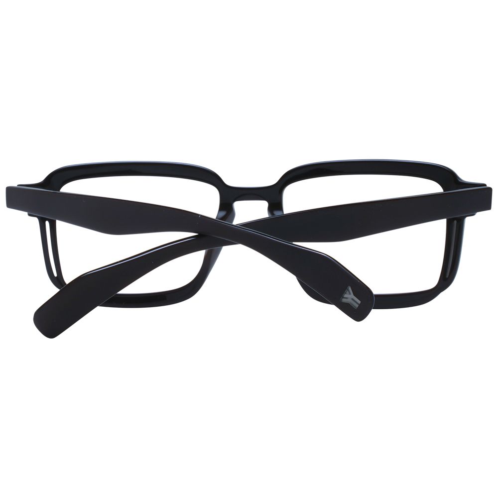 Yohji Yamamoto Black Men Glasses Frame with blue-filter, full-rim square design, 52-18-145 size, black plastic material with demo lenses.