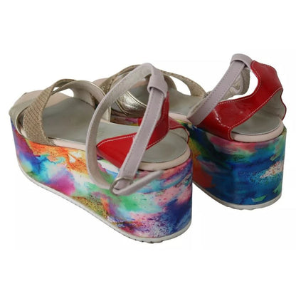 EBARRITO Multicolor Leather Ankle Strap Wedge Heel Sandals Shoes