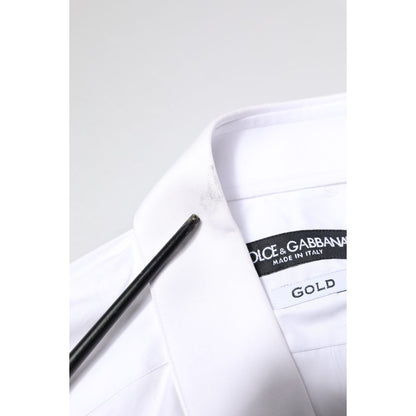 Dolce & Gabbana White GOLD Cotton Long Sleeves Men Dress Shirt