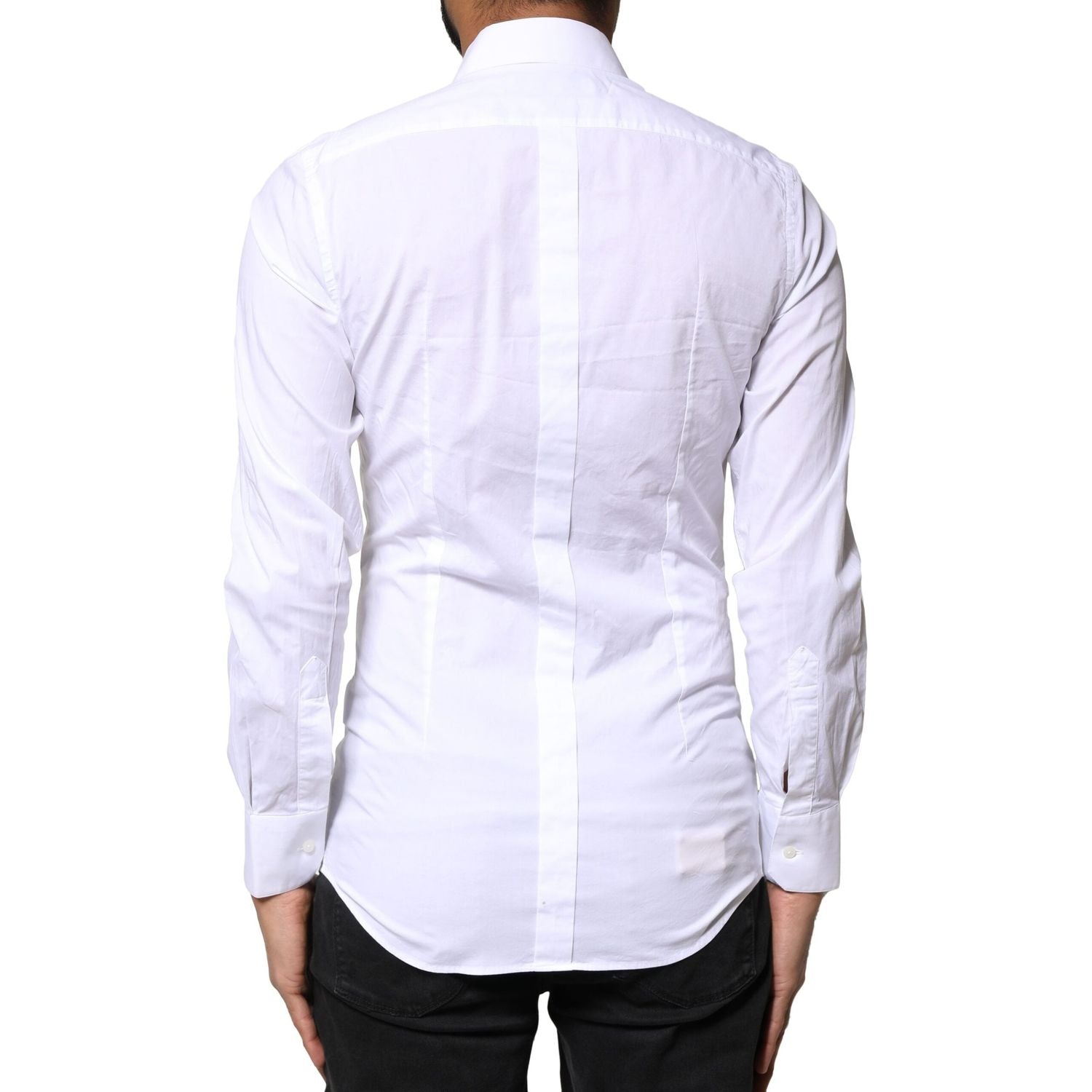 Dolce & Gabbana White GOLD Cotton Long Sleeves Dress Shirt