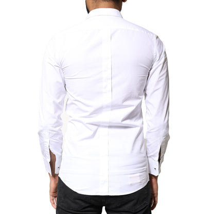 Dolce & Gabbana White GOLD Cotton Poplin Bib Men Dress Shirt