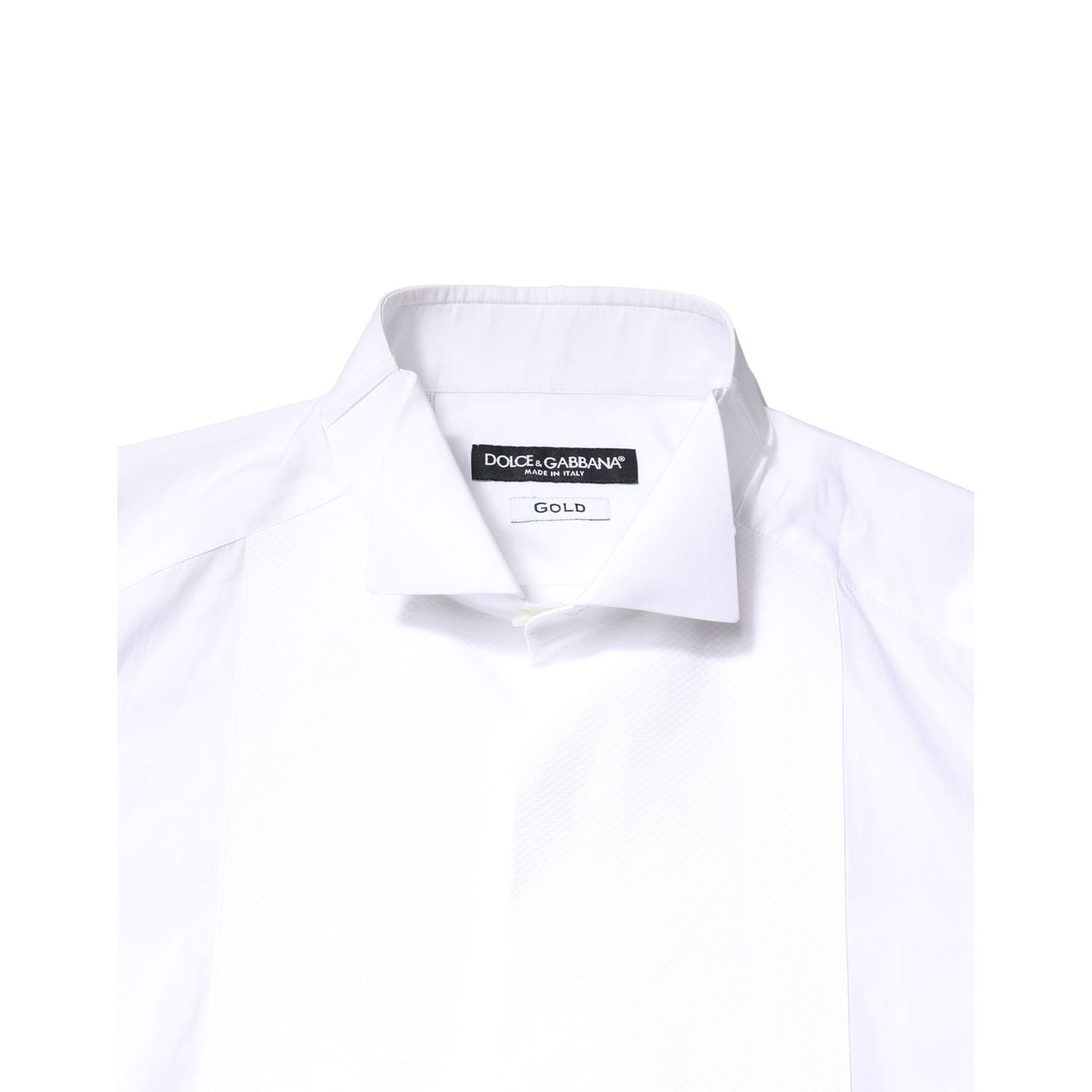 Dolce & Gabbana White GOLD Cotton Poplin Bib Formal Men Dress Shirt