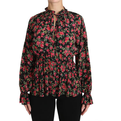 Dolce & Gabbana Black Rose Print Floral Shirt Top Blouse