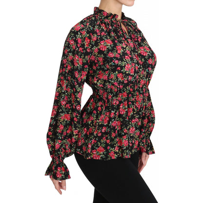 Dolce & Gabbana Black Rose Print Floral Shirt Top Blouse