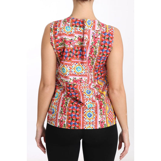 Dolce & Gabbana Carretto Print Pure Cotton Tank Top Dolce & Gabbana Light Gray