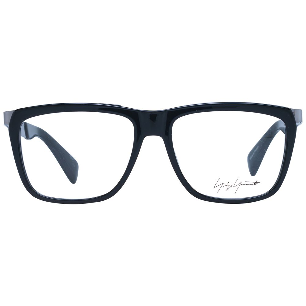 Yohji Yamamoto Black Men Glasses Frame with full-rim square design in black acetate, demo lenses included.